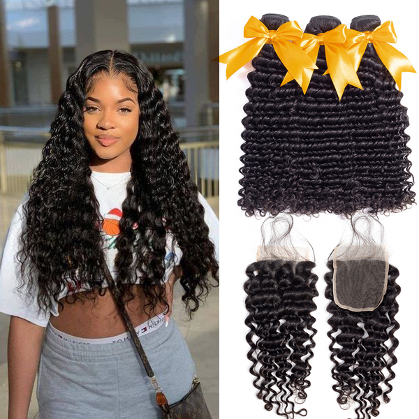 Deep Wave Bundles With Closure Human Hair Extensions | BGMGirl