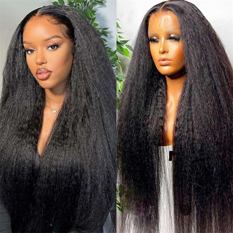 200% Kinky Straight 13x4 HD Pre-bleached Knots Human Hair Lace Front Wig US Only