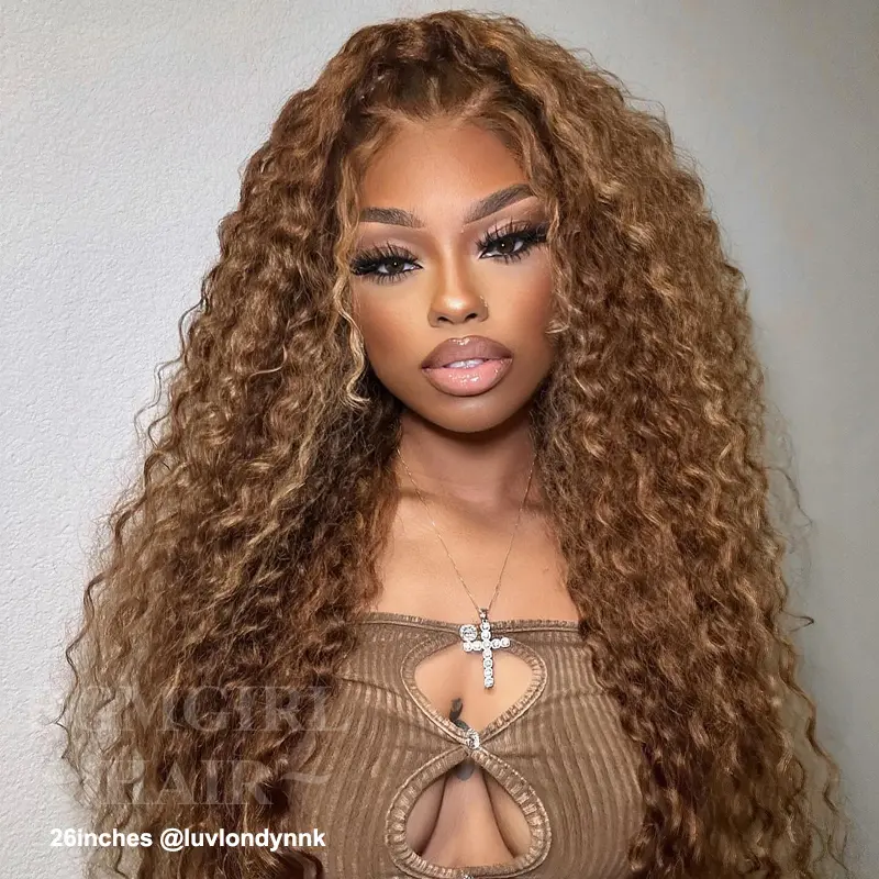 Brown Highlight Water Wave Wear Go Wig 6x4 Lace Closure 180% Color Glueless Wig | BGMgirl Hair