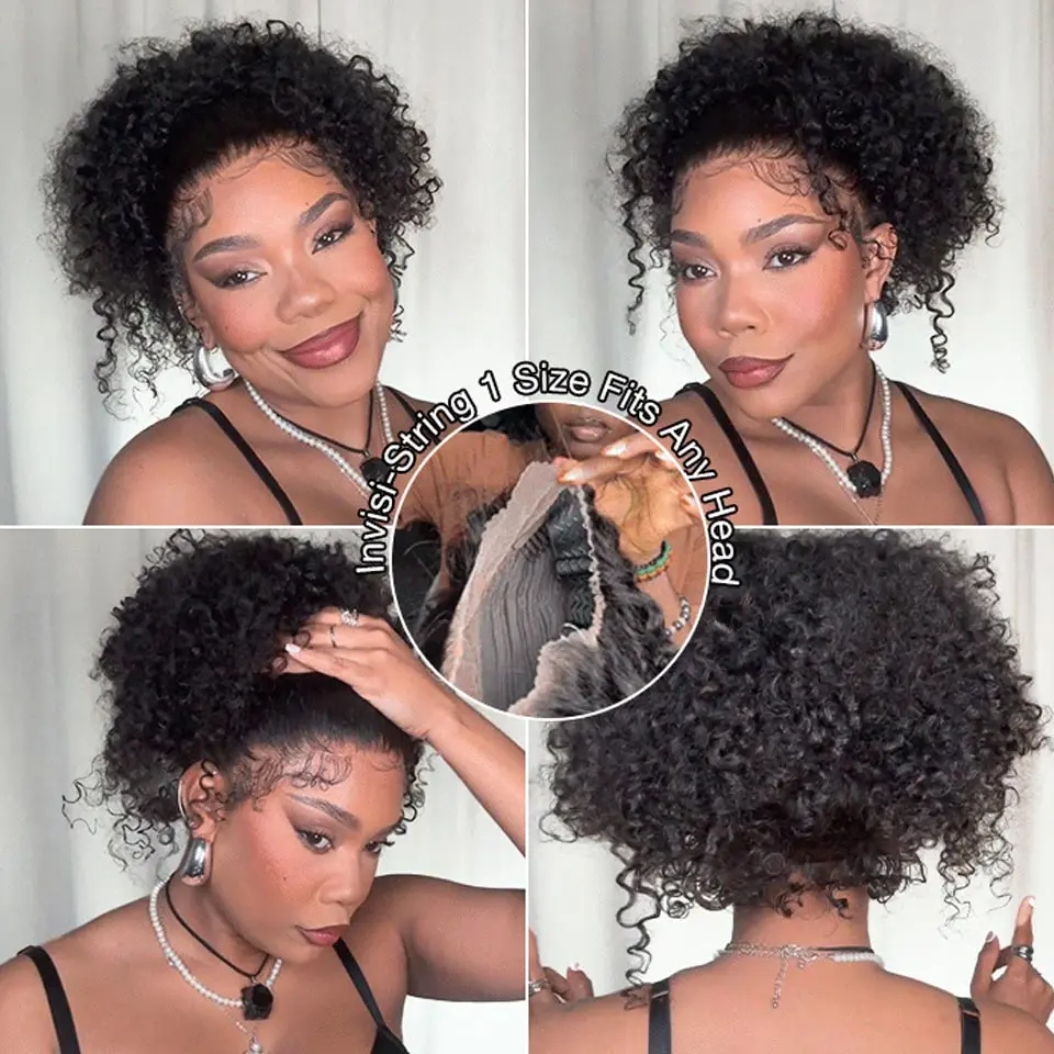 360 Lace Kinky Curly Invisi Drawstring Wear Go Wig Pre-Bleached Pre-Cut Lace Glueless Wig | BGMgirl Hair