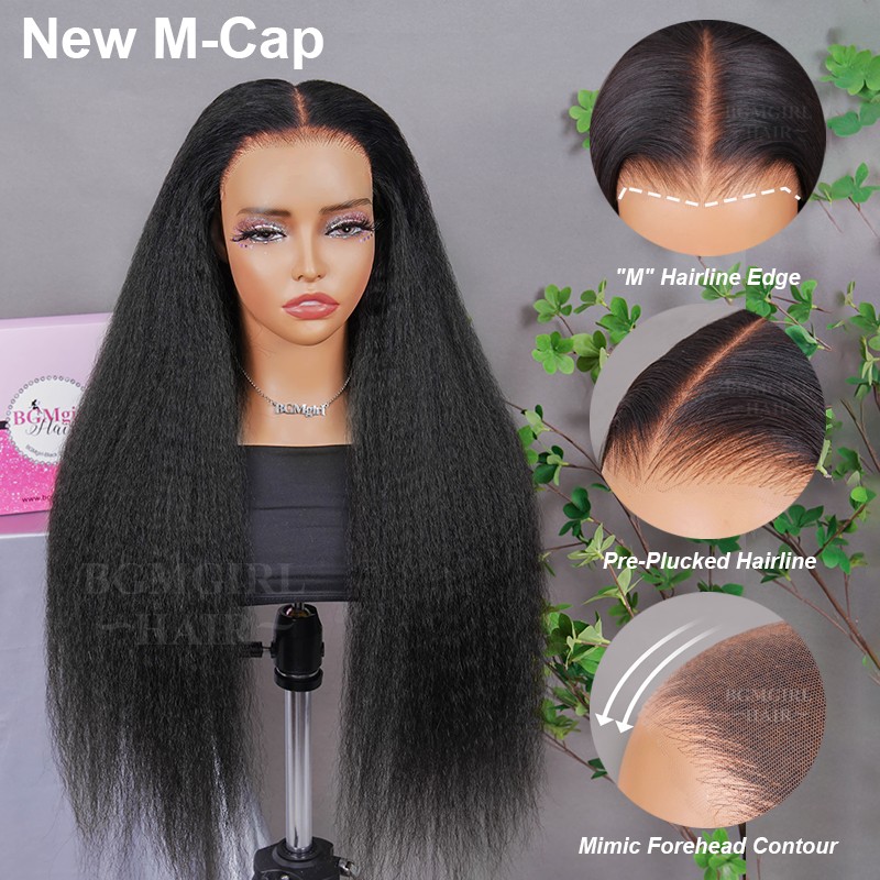 M-cap Kinky Straight 9x6 Wear Go Wig HD Lace Pre-Bleached Tiny Knots ...