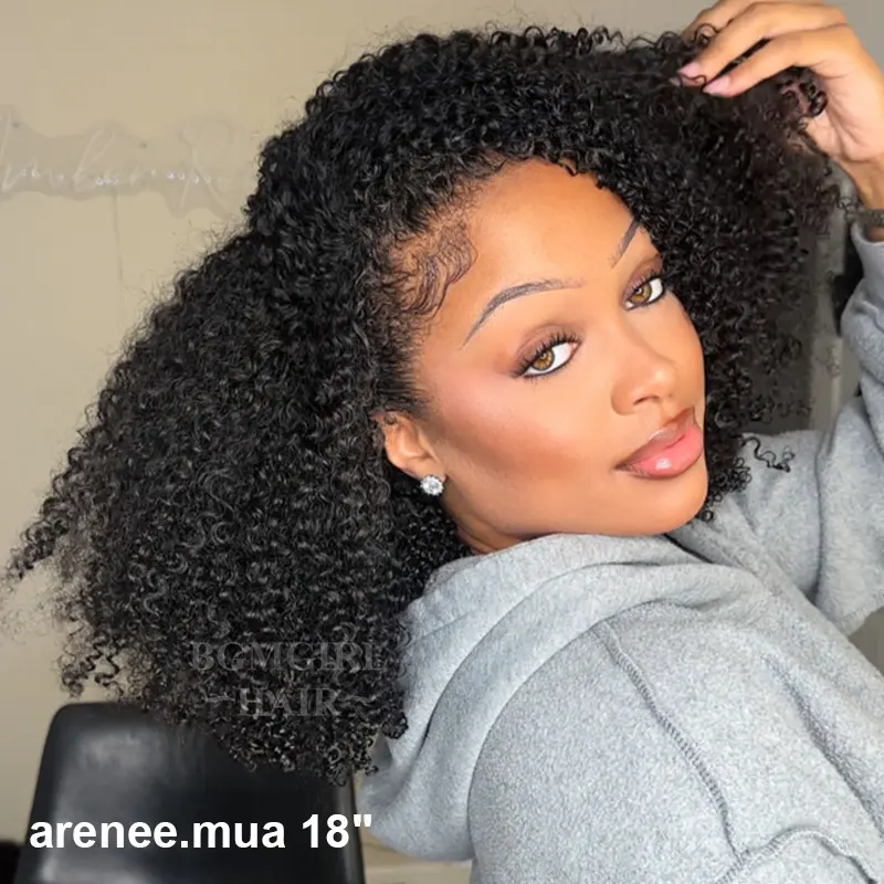 Afro Curly 3 In 1 Half Wig Drawstring Band Wear Go Wig Invisible Hairline BGMgirl Hair