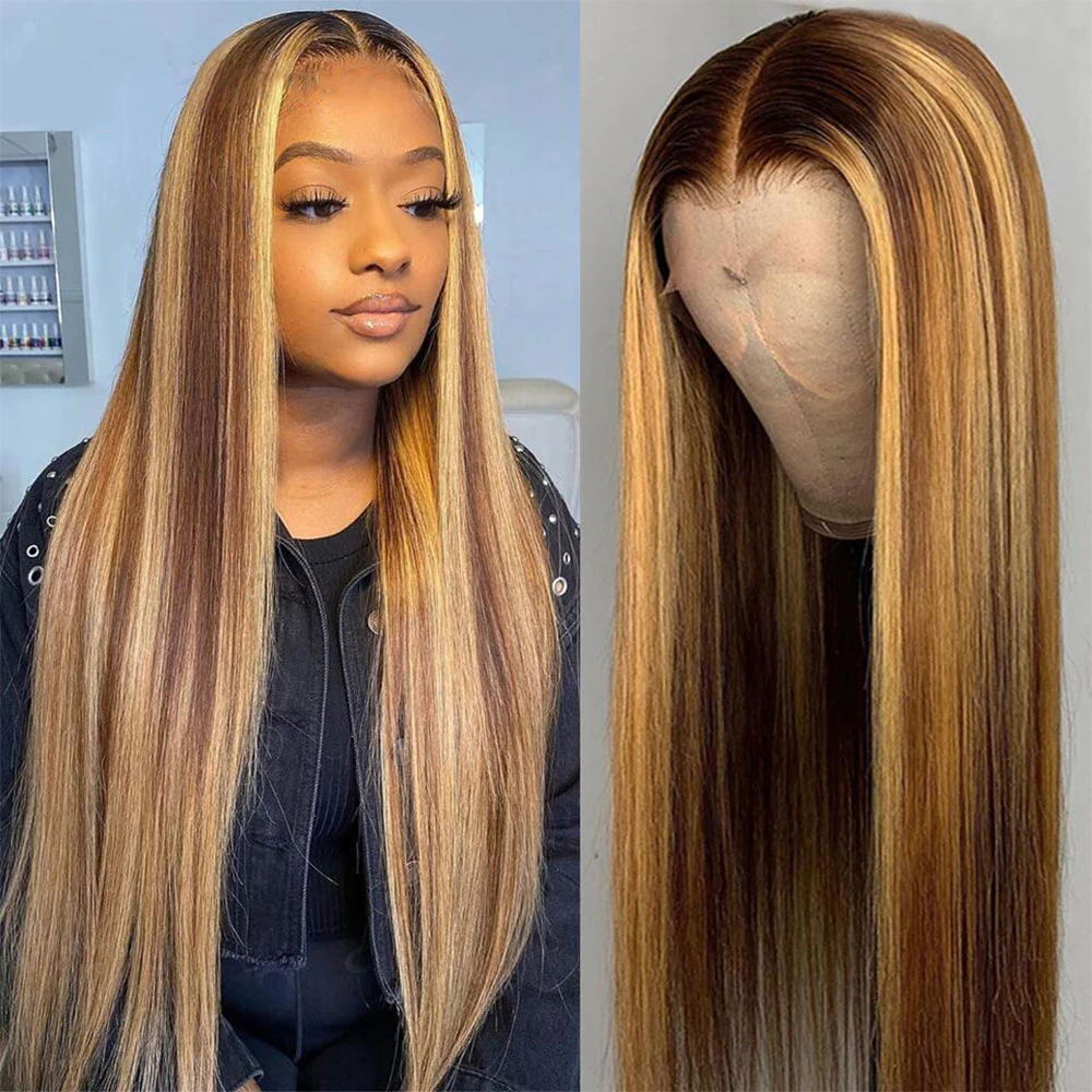 Highlight Straight Honey Blonde Colored Wig