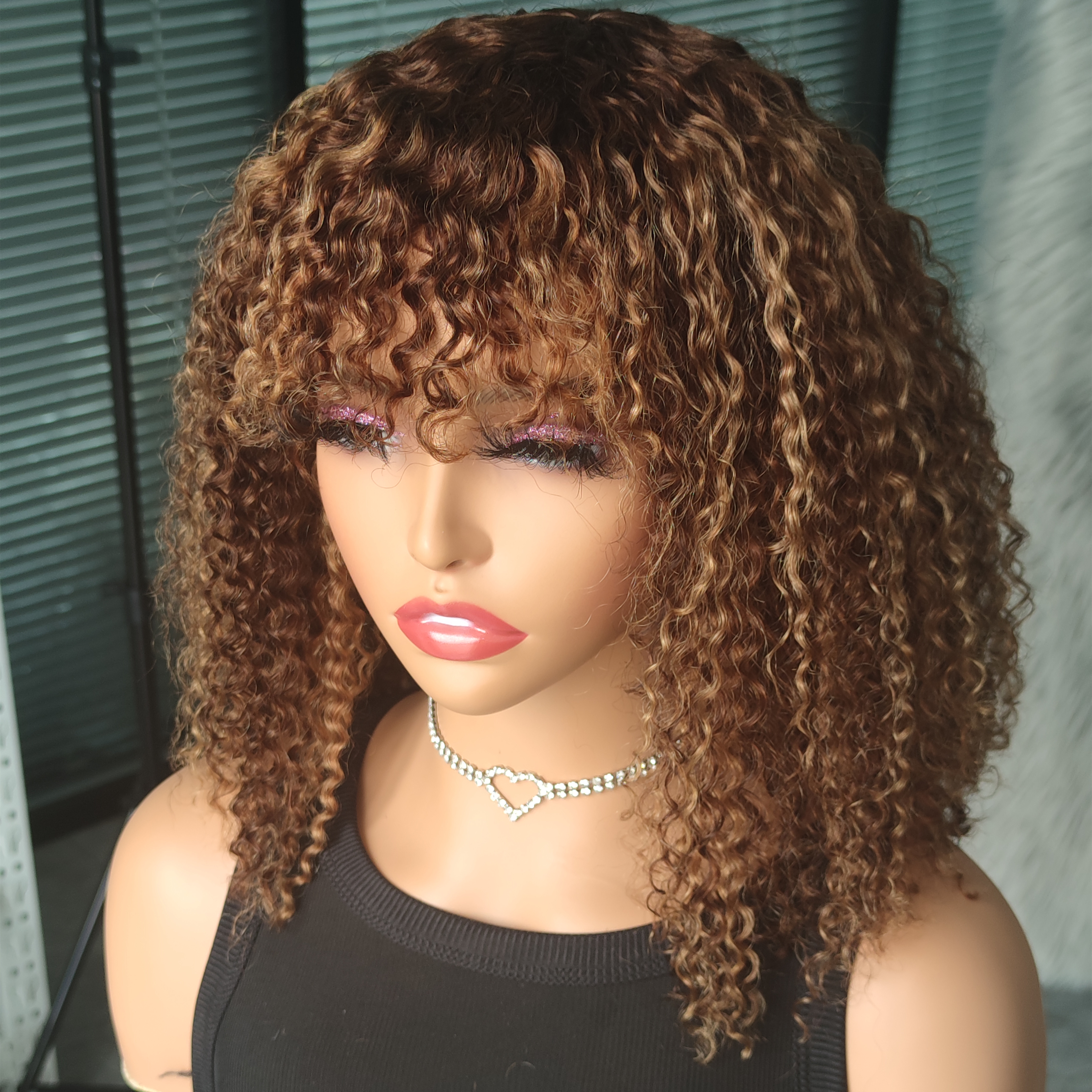 Highlight Kinky Curly Short Bob Wig With Bangs | BGM Hair