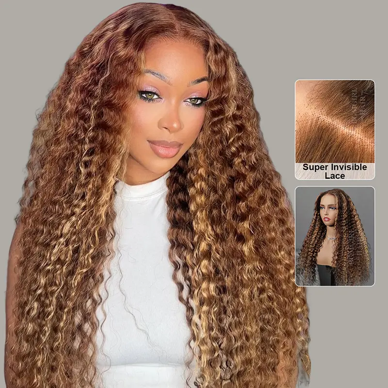 lace closure deep wave wig highlight deep wave brown cozy blonde wig