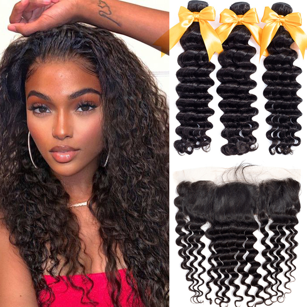 Loose Deep Wave Bundles With Frontal Human Hair Extensions | BGMGirl