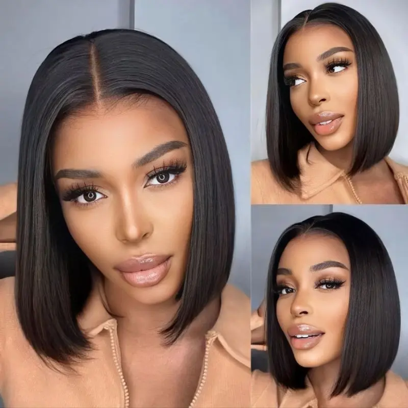 M-cap Short Bob Straight 9x6 Wear Go Wig HD Lace Pre-Bleached Tiny Knots Pre-Plucked Natural Hairline Glueless Wig | BGMgirl Hair