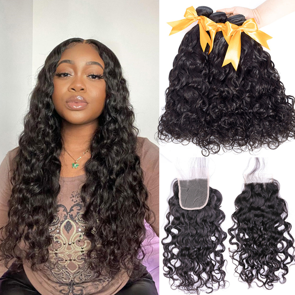 Natural Wave Bundles With Closure Human Hair Extensions | BGMGirl