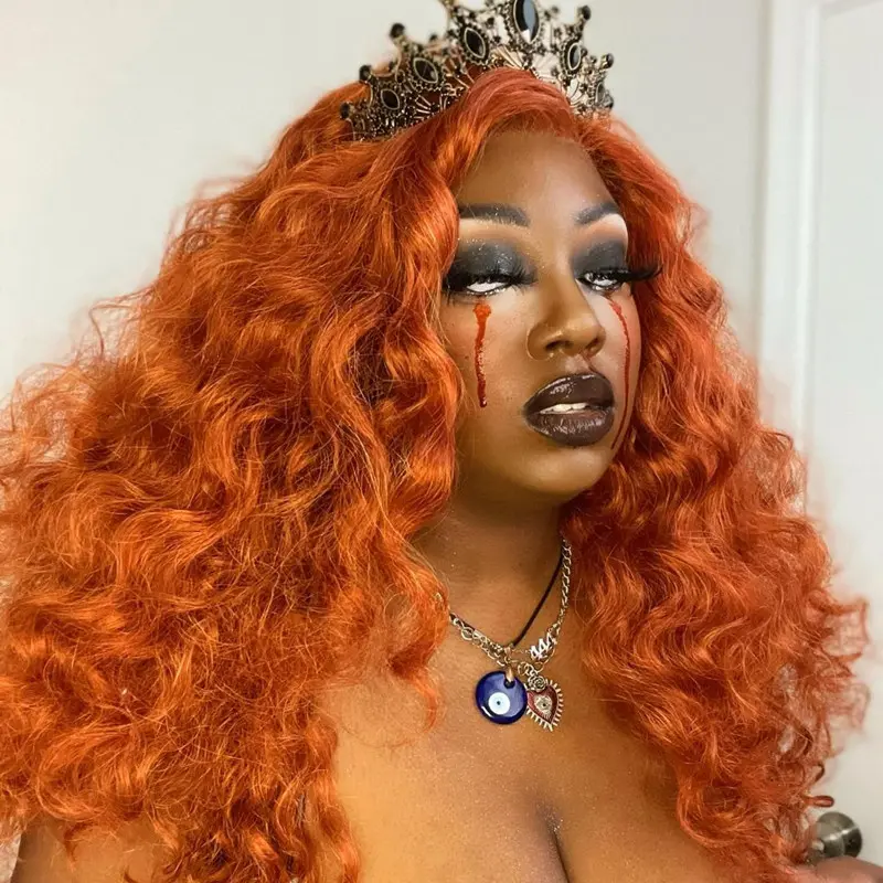 halloween styles orange lace front wig human hair wig