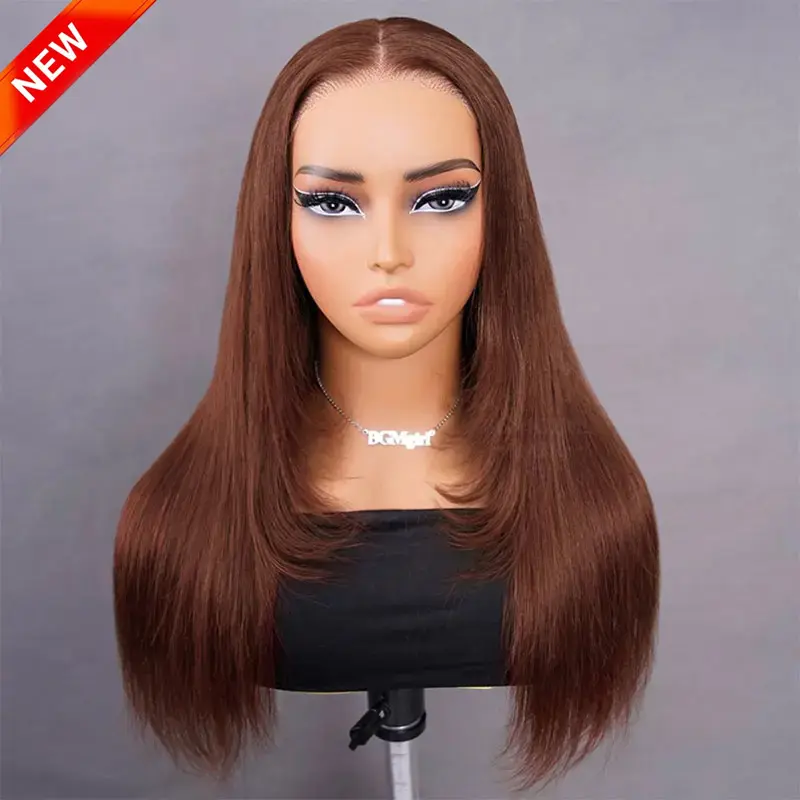 Layered Cut Reddish Brown Straight Wear Go Wig 6x4 Lace Closure 180% Glueless Color Wig | BGMgirl Hair