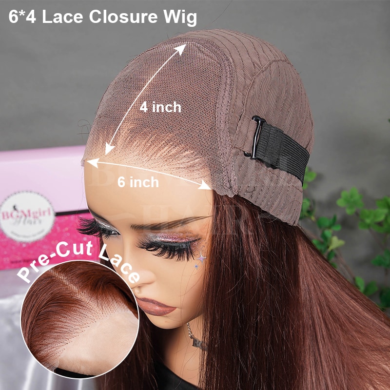 Reddish Brown Straight 6x4 Wear Go Wig 180% Color Glueless Wig US Only