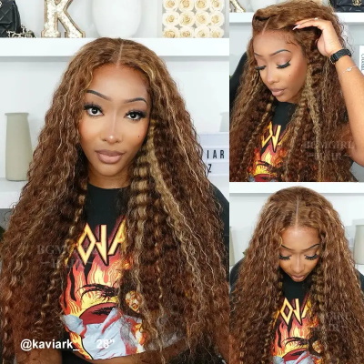 Brown Highlight Lace Closure Deep Wave Wig