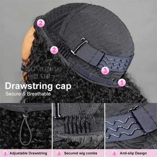 3 in 1 half wig breathable and secure drawstring cap